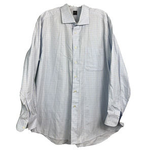 Ike Behar Shirt Mens Sz 16.5 34 Blue White Plaid Long‎ Sleeve Cotton Dress